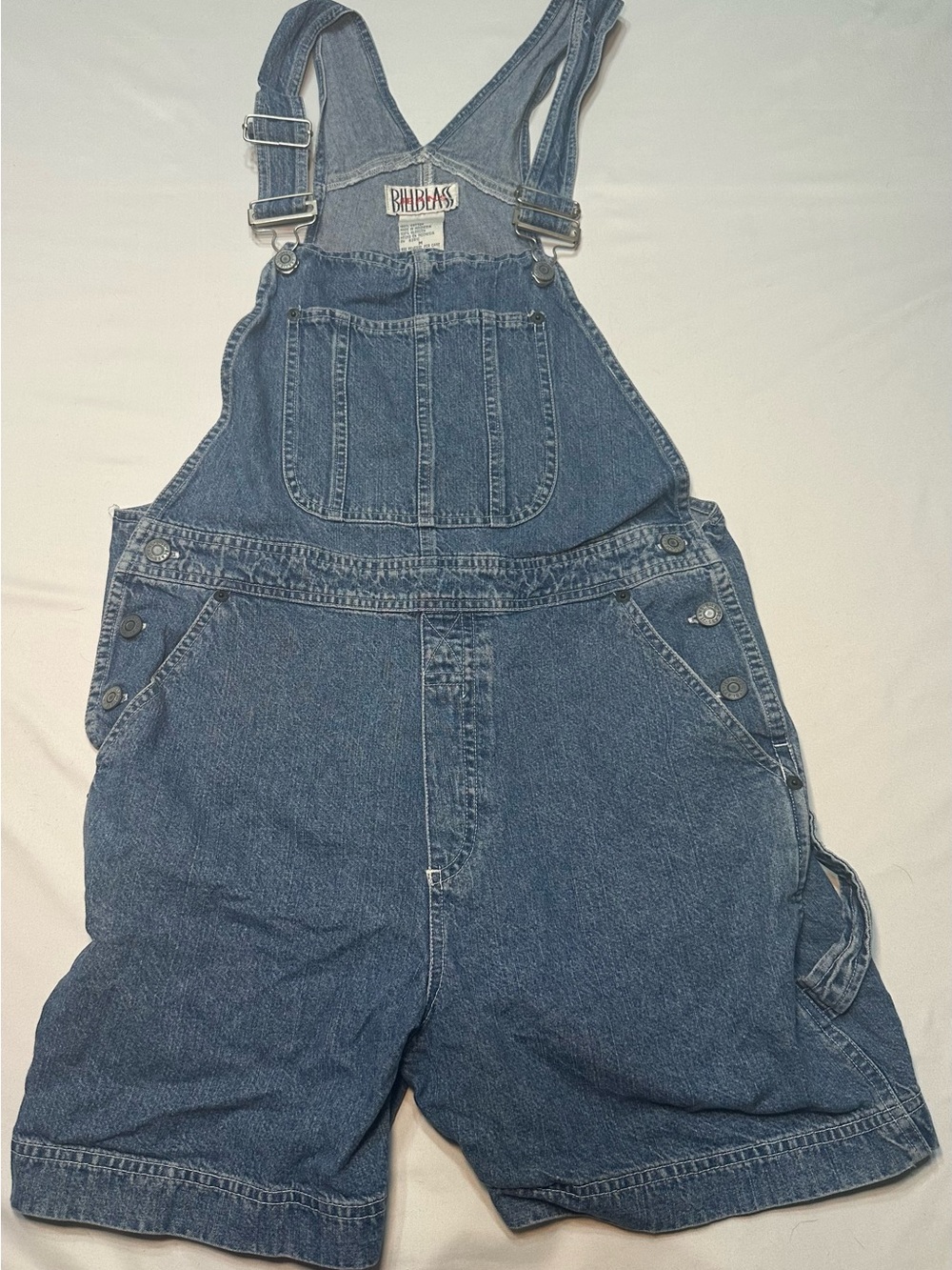 VTG 90s Bill Blass Denim Shortall Overalls Medium Wash Jean Shorts M